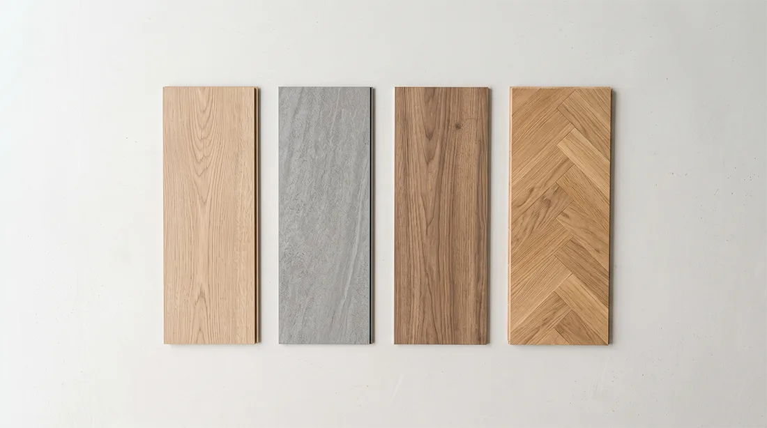 Tipos de suelo para reforma en Zaragoza - muestras de laminado, vinílico y porcelánico